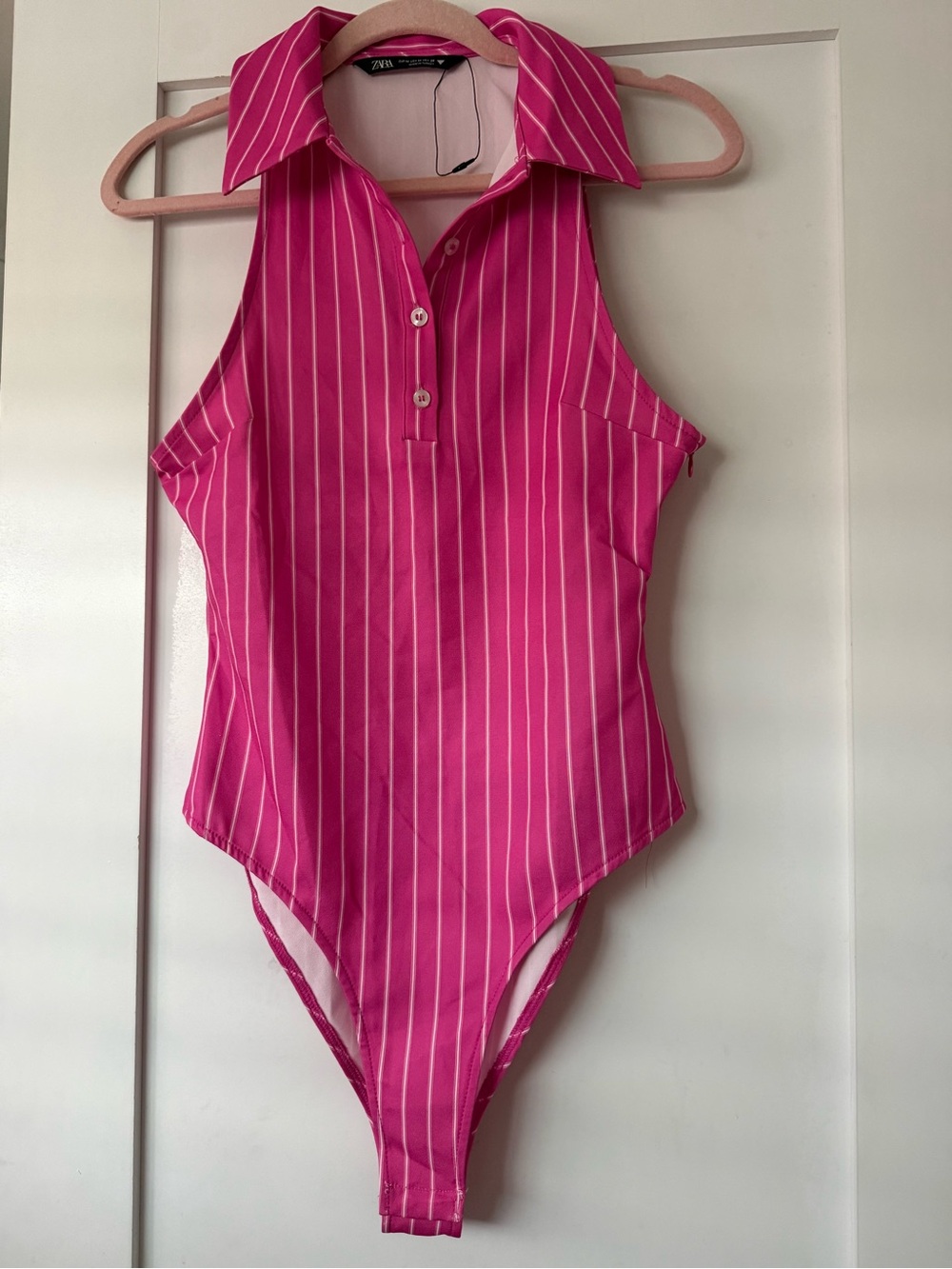 Zara Hot Pink Striped bodysuit NWOT